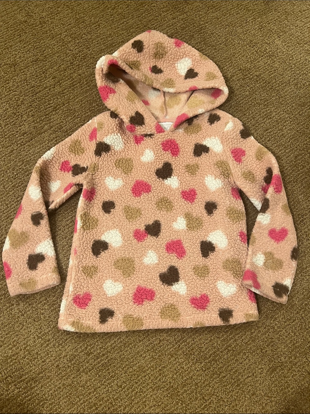 The Children's Place Pink Sherpa Hoodie with Multi-Color Hearts